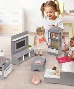 Badger Basket Complete Media Room Furniture Set for 18-Inch Dolls Featuring Padded Sectional Sofa and Entertainment Center 2