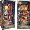 DIY Book Nook Kit，3D Puzzle Wooden Bookends Dollhouse with LED Light Miniature House Kit Bookend Bookshelf Alley Decor for Teens Adults（Magic Night Alley）
