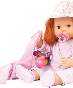 Gotz Maxy Aquini 16.5″ All Vinyl Bath Baby Doll with Red Hair to Wash and Style, Brown Sleeping Eyes Knit Outfit, Hat and Accessories 2