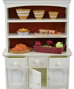 The Queen’s Treasures 18 Inch Doll Wooden Furniture, Farmhouse Collection Fully Assembled Step Back Kitchen Cupboard Dish Hutch, Compatible with American Girl Kitchen Furniture