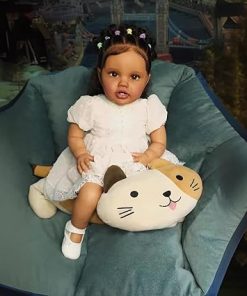 Zero Pam Big Size Reborn Baby Dolls Black Girls Toddler Realistic, 24 inch Lifelike African American Newborn Baby Doll Eyes Open Soft Cloth Body Brown Babydoll Reborns Toys for Kids 2