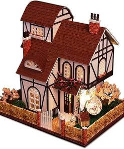 DIY Miniatura Dollhouse Kit Flower Town Villa Doll House Model Building Kits Accessories Furniture Led Lights Wooden Model 1:24 Scale Model House Kit Birthday Gifts for Friend