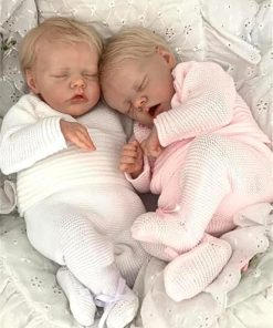 Zero Pam Realistic Reborn Baby Dolls Twins 18 inch Soft Silicone Vinyl Dolls Cloth Body Real Looking Newborn Baby Doll with Blonde Hair for Kids Age 3+ with Feeding Accessories 2