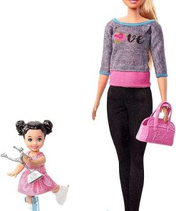 Barbie Ice-Skating Dolls & Playset with Blonde Coach Doll, Brunette Small Doll and Ice-Skating Base with Turning Mechanism