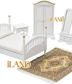 iLAND Victorian Dollhouse Furniture 1/12 Scale, Brewster Dollhouse Bedroom Furniture Set (White & Gold) 2