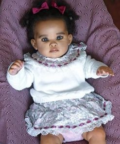 COSHENG-24 Inch Reborn Baby Dolls Black 60CM Silicone Vinyl Girl American Afircan Newborn Toddler Dolls Realistic Chubby Body with Rooted Hair Realistics Bebe Gift Toys Set for Kids Age3+