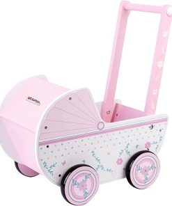 Wooden 26.5 x 39 x 46 cm Pink and White with Wheels 30-40, Baby Toy 3 Years, Doll’s Pram (46475), Carrito