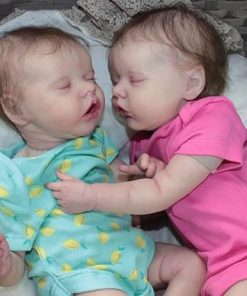 Cuddly Lifelike Reborn Baby Dolls Twins 18 Inch Asleep Preemie Soft Cloth Body Newborn Baby Girls Outfit & Accessories Toy for Age 3+