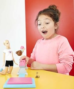 Barbie Careers Playset, Flippin’ Fun Gymnast with Blonde Coach Doll, Brunette Small Doll, Balance Beam & Flipping Dismount Action 2