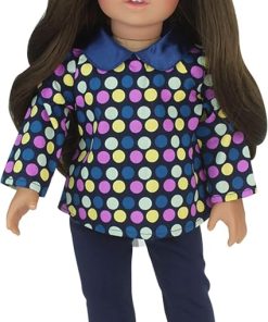 Sophia’s 18 inch Doll Catherine with Light Medium Skin Tone, Brunette Hair, Brown Eyes, Long-Sleeved Polka Dot Shirt, Jeans, & Doll Shoes, Soft-Bodied Vinyl 18″ Doll, Modern Girl Collection 2