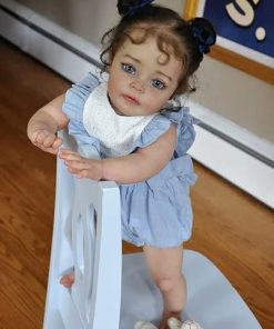 Reborn Dolls Girl 24 inch/60 cm That Looks Real Life Soft Weighted Silicone Vinyl Open Eyes Baby Looking Lifelike Long Hair Toddler Girls Toy for Children Gifts Blue Clothes Reborn Doll Girl 2