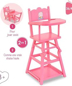 Corolle Baby Doll High Chair – 2-in-1 Design fits 14″ and 17″ Baby Dolls, Pink 2