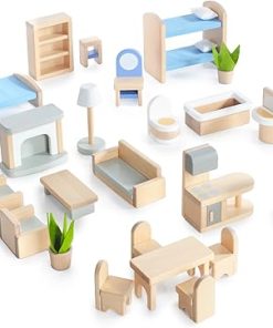Guidecraft Modern Home Dollhouse Furniture – 24 pc. Set: Dollhouse Accessories Pretend Play Furniture, Toys for Boys Girls & Toddlers 3Y+