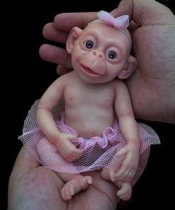 7″ Micro Preemie Full Body Silicone Monkey Baby Doll Lux Lifelike Mini Reborn Doll Surprice Children Anti-Stress, Feel Real