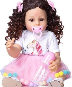 Lifelike Toddler Reborn Doll 22inch Realistic Reborn Baby Girls Full Body Silicone Vinyl Reborn Dolls with Pink Dress Accessories Best Birthday Gift for Kids Age 3+