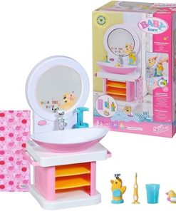 BABY Born Bath Hand Wash Basin 832707 – High-quality accessories with light and sound effects for toddlers – Includes toothbrush, mug, dispenser, plug and towel – Suitable from 3 years