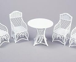 Dolls House Garden Furniture White Wrought Iron Patio Set Table 4 Chairs