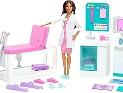 Barbie Fast Cast Clinic Doll & Playset, Brunette Doctor Doll, Furniture & 30+ Accessories Including Molds & Dough for Bandages
