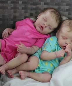 Cuddly Lifelike Reborn Baby Dolls Twins 18 Inch Asleep Preemie Soft Cloth Body Newborn Baby Girls Outfit & Accessories Toy for Age 3+ 2