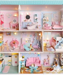 DIY Miniature Dollhouse Kit with Remote Control Dust Cover and Matching Roof – 1:24 Scale – Tiny House Building Kit – Build Miniature Dollhouse Furniture and Mini House – Craft Kits for Adults