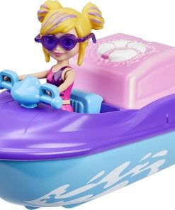 Polly Pocket Toy Boat Playset & 3-inch Small Doll, Water Ski Splash Pack with Dolphin, Turtle & Accessories, Flip Doll Off Boat 2