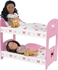 Emily Rose 18 inch Doll Furniture Bunk Bed & Accessories – Butterfly | 18″ Doll Double Baby Doll Bunkbed, with Two Fluffy 3 PC Doll Bedding Sets | Compatible with American Girl Dolls
