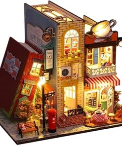 Roroom DIY Miniature and Furniture Dollhouse Kit,Mini 3D Wooden Doll House Craft Model with Dust Proof Cover and Music Movement,Creative Room Idea for Valentine’s Day Birthday Gift(ES007)