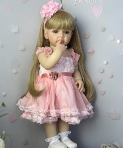 Pinky Lovely 22inch 55cm Reborn Baby Dolls Girl Real Life Full Body Soft Vinyl Newborn Baby Dolls Realistic Look Long Hair Princess Baby Doll Toy for Ages 3+