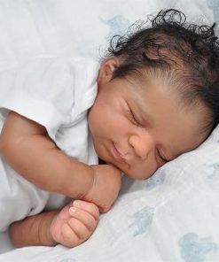 Zero Pam 18 Inch 45 CM Reborn Baby Dolls Realistic Black Boy with Rooted Hair, Lifelike Soft Vinyl Full Body Silicone African American Newborn Sleeping Toddler Boys with Biracial Skin