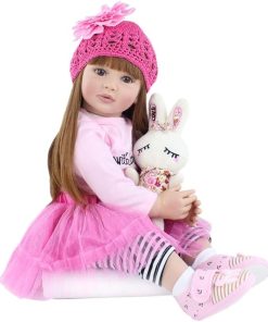 24inch Reborn Toddler Dolls Silicone Head with Cotton Body Newborn Bebes Doll Toddler Cute Lifelike Handmade Princess 60 cm Doll (E)