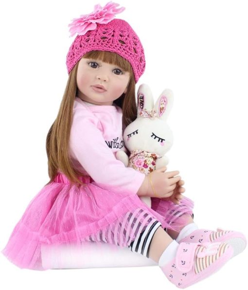 24inch Reborn Toddler Dolls Silicone Head with Cotton Body Newborn Bebes Doll Toddler Cute Lifelike Handmade Princess 60 cm Doll (E)