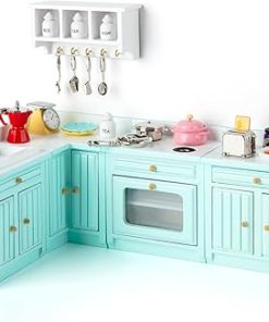 1:12 Dollhouses Kitchen Furniture,30 pcs Wooden Dollhouse Miniature Stove Sink Cabinet Set, Stove,Sink Cabinet,Corner Cabinet, Storage Cabinet & Kitchen Decoration Accessories, for Dollhouse Kitchen
