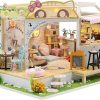 Lannso DIY Dollhouse Miniature Wooden Furniture Kit, Doll House Kit with Dust Proof Cover and Music Box, Mini Handmade Wooden Dollhouse Toys for Adult Gift (M2111)