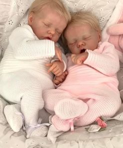iCradle Reborn Baby Dolls Silicone Vinyl Full Body 18 Inch 46cm Twins Blond Hair Newborn Baby Girls Alive Dolls Real Life Baby Dolls Sleeping with Outfit & Accessories Gift for Age 3+ 2