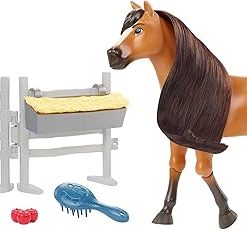 Mattel Spirit Untamed Toy Horse & Accessories Playset, Forever Free Spirit (Approx. 8-inch) with Neighing Sounds, Long Mane & Tail Hair, Brush, Hay Bale & Apple Snack