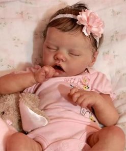 Pinky Reborn Baby Dolls 18 Inch Sleeping Girl Realistic Newborn Baby Dolls Full Vinyl Silicone Body Poseable Dolls Anatomically Correct with Clothes and Toy Accessories for Ages 3+