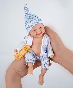 Reborn Baby Doll 7 Inch Silicone Doll Mini Realistic Newborn Baby Dolls Silicone Full Body Stress Relief for Adults Hand Made with Feeding & Bathing Accessories