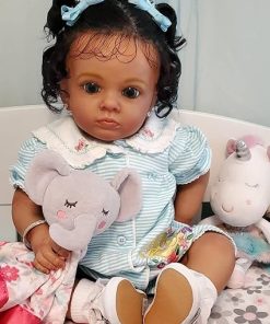 Pinky Reborn Reborn Baby Dolls African American Black Girl,23 Inch Newborn Baby Dolls Weighed Body Vinyl Silicone Biracial Doll with Clothes and Accessories Gift for Girl Age 3+ 2