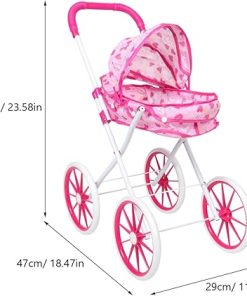 ERINGOGO Cute Pink Baby Doll Stroller Toy Canopy Boys and Girls Toy Stroller for Toddlers Pretend Play Pram 2