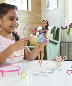 Barbie Gymnast Playset, Spin ‘n Twirl Teresa Doll Flips & Spins Hoops, Pet Has Bouncing Trampoline & Waves Ribbons, Themed Acccessories 2
