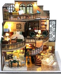 Roroom DIY Miniature and Furniture Dollhouse Kit,Mini 3D Wooden Doll House Craft Model with Dust Cover and Music Movement,Creative Room Idea for Valentine’s Day Birthday (M2132)