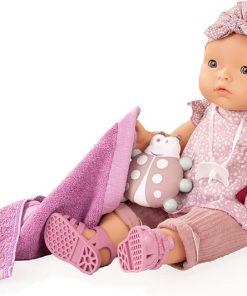 Gotz Maxy Aquini 16.5″ All Vinyl Bath Baby Doll with Blue Sleeping Eyes, Vintage Styled Outfit, Rubber Sandals & Accessories