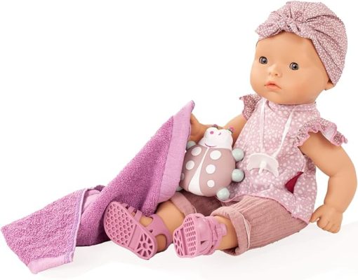 Gotz Maxy Aquini 16.5" All Vinyl Bath Baby Doll with Blue Sleeping Eyes, Vintage Styled Outfit, Rubber Sandals & Accessories