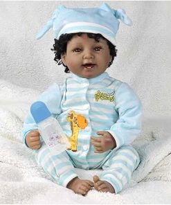 22″ African American Baby Doll, Realistic Black Reborn Baby Dolls Silicone Vinyl Babydoll, Lifelike Soft Cloth Body Boy Doll, Birthday Set for Aged 3+