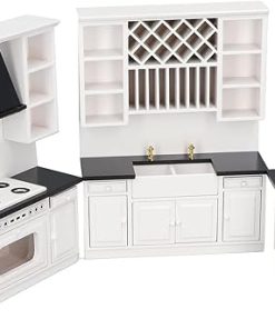 Dollhouse Kitchen Cabinet Set 1/12 Birch Wood Miniature Bar Counter for Dolls House Decoration Dollhouse Kitchen Cabinets Miniature Set Doll House Sets Furnitur