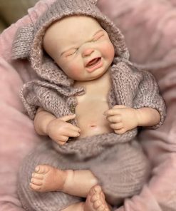 18 Inch Silicone Full Body Baby Dolls Lifelike Crying Full Silicone Reborn Baby Doll Maria with Clear Vascular Real Looking Doll -Brown Bear Sweater Best Birthday Set 2