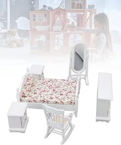 Doll House Accessories And Furniture, 6pcs Set Dollhouse Bedroom Furniture 1:12 Scale Miniature Exquisite DIY Simulation Wooden Doll House Accessories 2