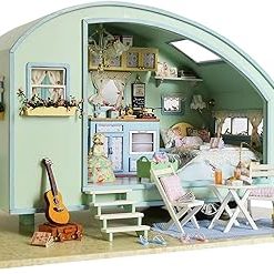 CRIOLPO 3D Wooden Miniature Dollhouse Kit, 1:24 Scale Creative Room with Furniture, DIY Building Toys, Detailed Mini Wooden Doll House, for Craft Enthusiasts and Home DéCor – Time Travel
