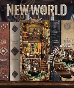 DIY Book Nook Kit, 3D Wooden Puzzle Dollhouse Miniature Booknook Kit Decorative Bookend Bookshelf Alley Decor for Adults Teens Boys(New World Ship) 2