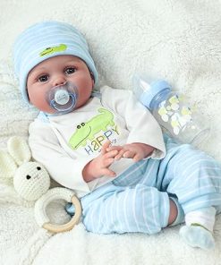 SCOM Lifelike Reborn Baby Dolls – 22 inch Realistic Baby Toddler Dolls Soft Cloth Body Vinyl Limbs, with Clothes and Doll Accessories Gifts for Kids Age 3+ (Blue&Blanket)